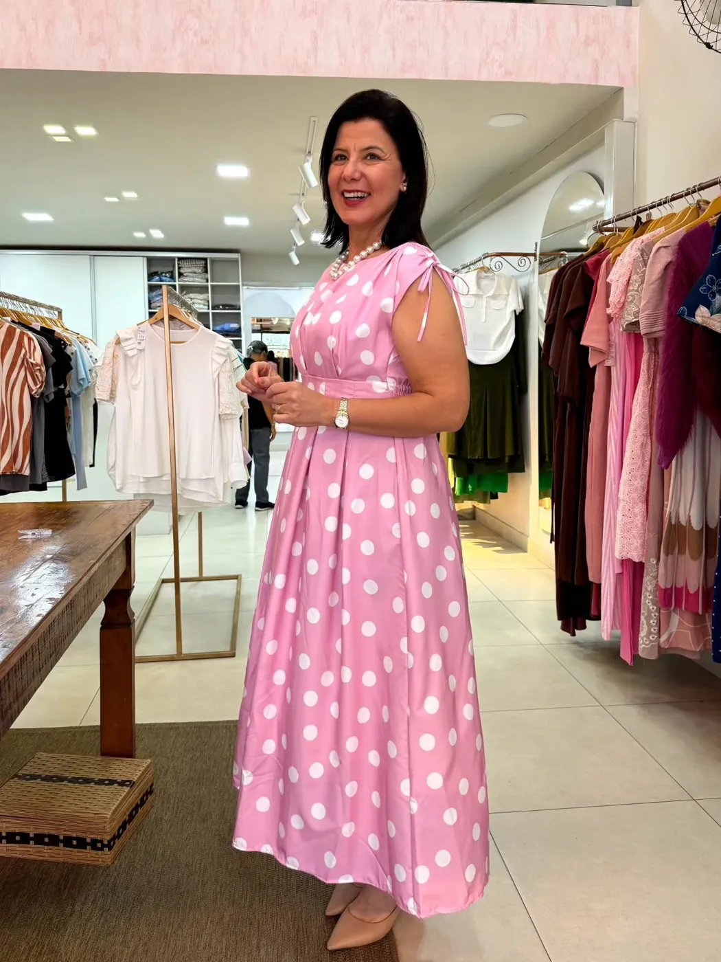 Vestido Longo Poá Pink